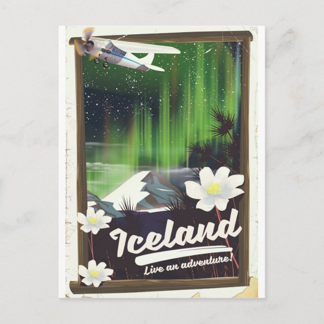Iceland landscape vintage style travel poster postcard (Front)