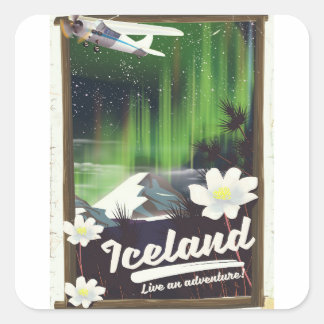 Iceland landscape vintage style travel poster square sticker