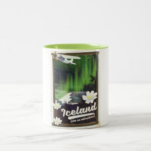 Iceland landscape vintage style travel poster Two-Tone coffee mug