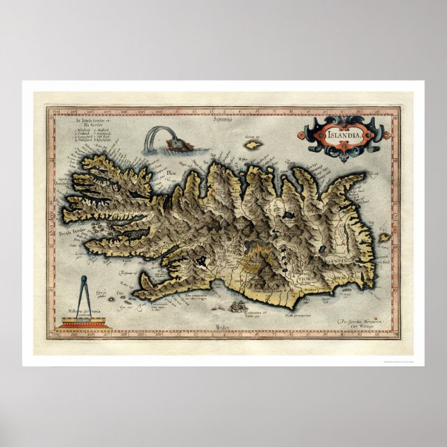 Iceland Map by Mercator Map 1595 Poster (Front)