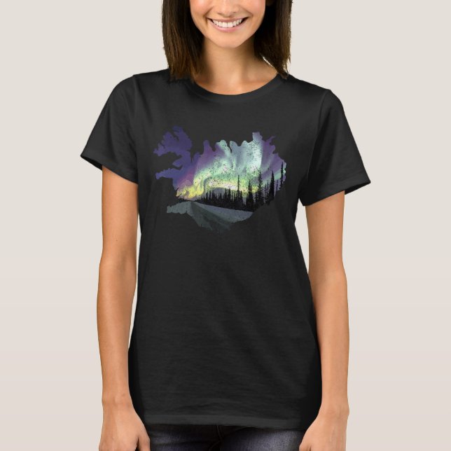 Iceland Map Fire Ice Northern Light Icelandic Souv T-Shirt (Front)