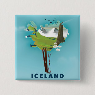 Iceland Map Illustration travel poster. 15 Cm Square Badge