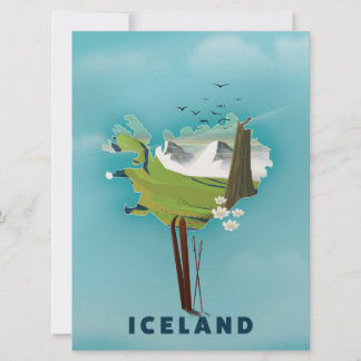 Iceland Map Illustration travel poster. Invitation