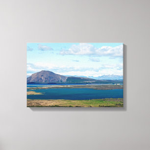 Iceland morning seascape with farms in a fjord canvas print