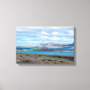 Iceland morning seascape with farms in a fjord canvas print