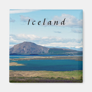 Iceland morning seascape with farms in a fjord magnet