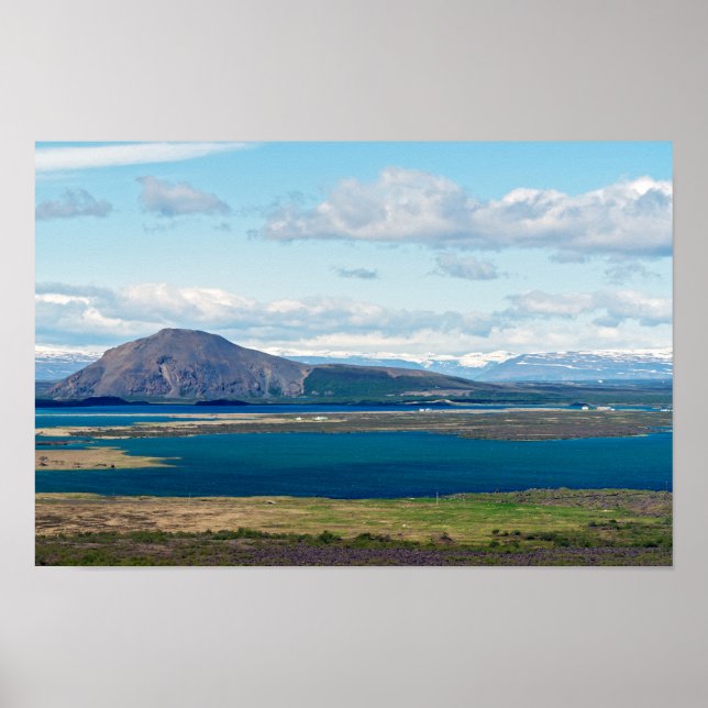 Iceland morning seascape with farms in a fjord poster (Front)