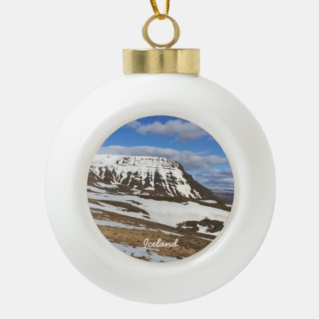 Iceland mountain - Ceramic Ball Ornament (Front)