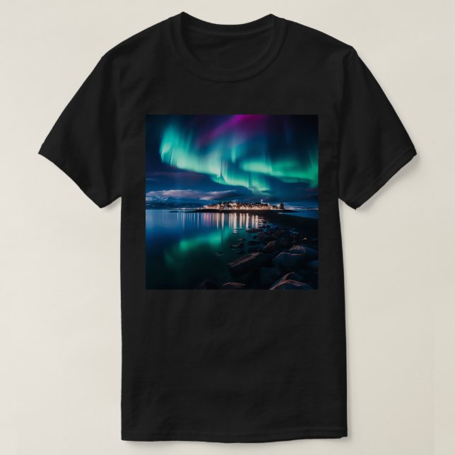 Iceland Northern Lights Aurora Borealis Vacation P T-Shirt (Design Front)