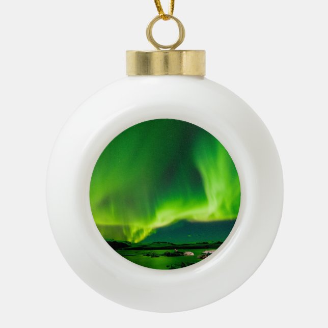 Iceland Northern Lights Ceramic Ball Christmas Ornament (Front)