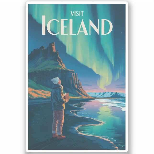 Iceland Northern Lights Illustration Travel Art Vi (Front)