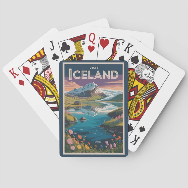 Iceland Painterly Illustration Travel Art Vintage Playing Cards (Back)