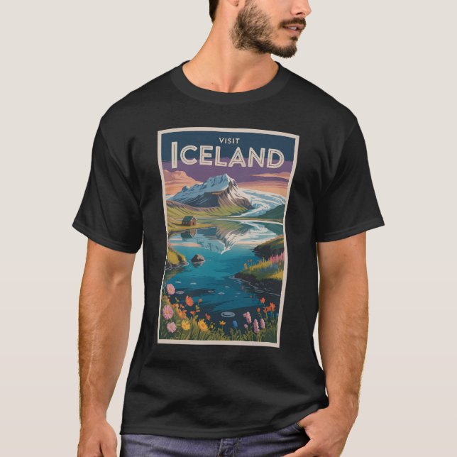 Iceland Painterly Illustration Travel Art Vintage T-Shirt (Front)