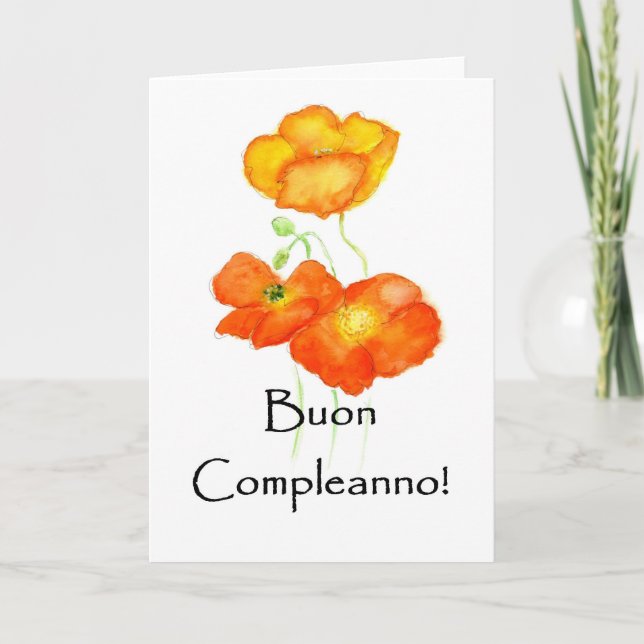 Iceland Poppies Birthday Card - Italian Greeting (Front)