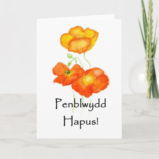 Iceland Poppies Birthday Card - Welsh Greeting (Front)