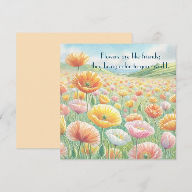 Iceland Poppy Field & Quote	 Card (Front/Back)