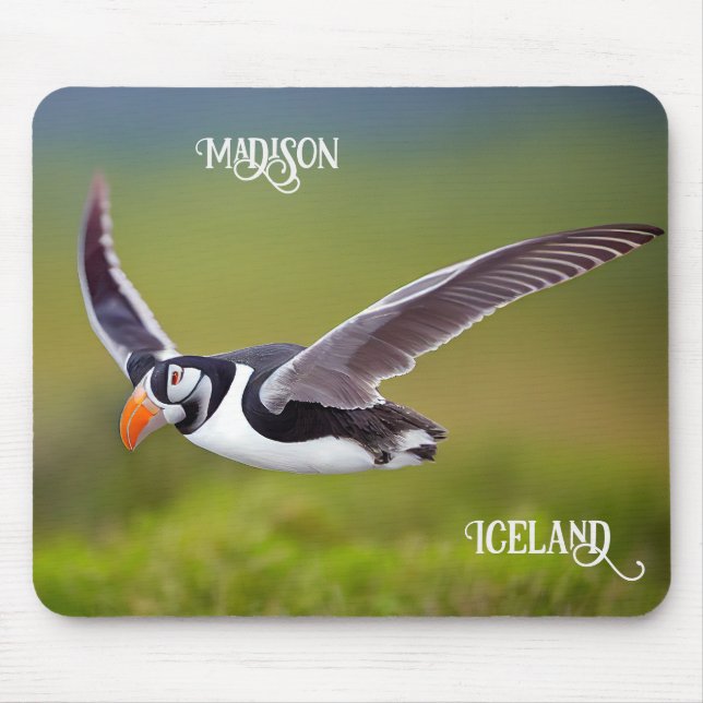 Iceland Puffin Custom Name Mouse Mat (Front)