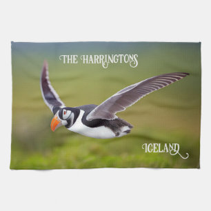 Iceland Puffin Custom Name Tea Towel