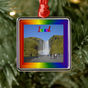 Iceland Rainbow Waterfall  Metal Tree Decoration