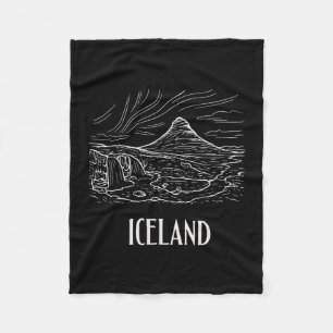 Iceland Retro Art Hiking Aurora Borealis Souvenir Fleece Blanket