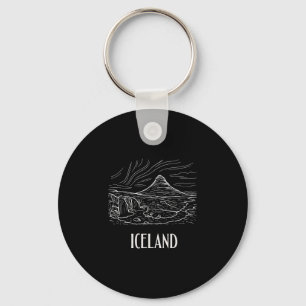 Iceland Retro Art Hiking Aurora Borealis Souvenir Key Ring