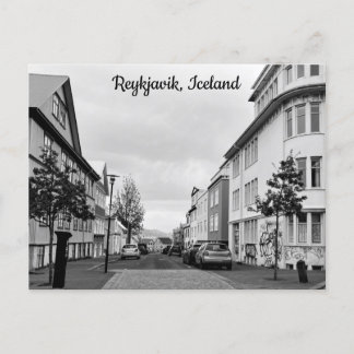 Iceland Reykjavik Street  Black White Personalise Postcard
