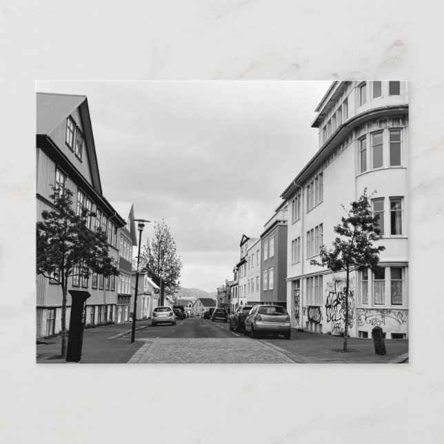 Iceland Reykjavik Street Scene Black White Photo Postcard (Front)