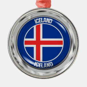 Iceland Round Emblem Metal Tree Decoration