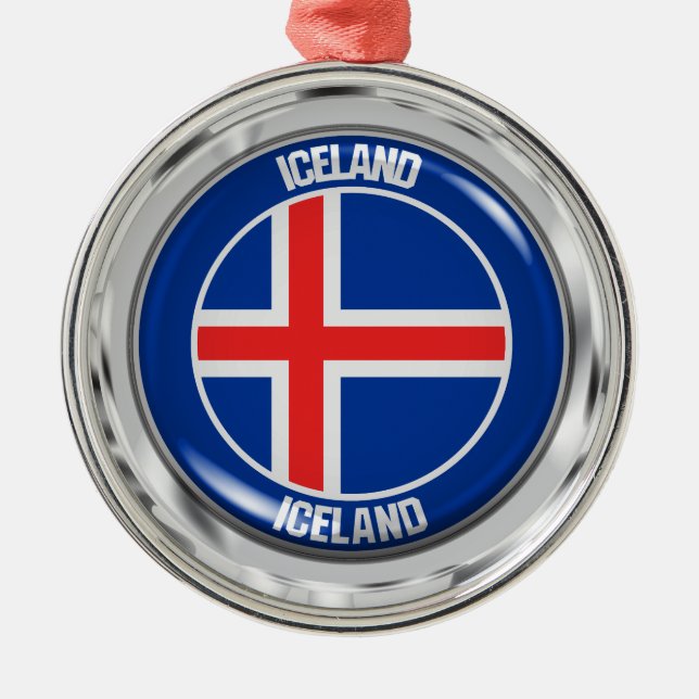 Iceland Round Emblem Metal Tree Decoration (Front)