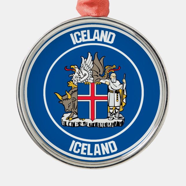 Iceland Round Emblem Metal Tree Decoration (Front)