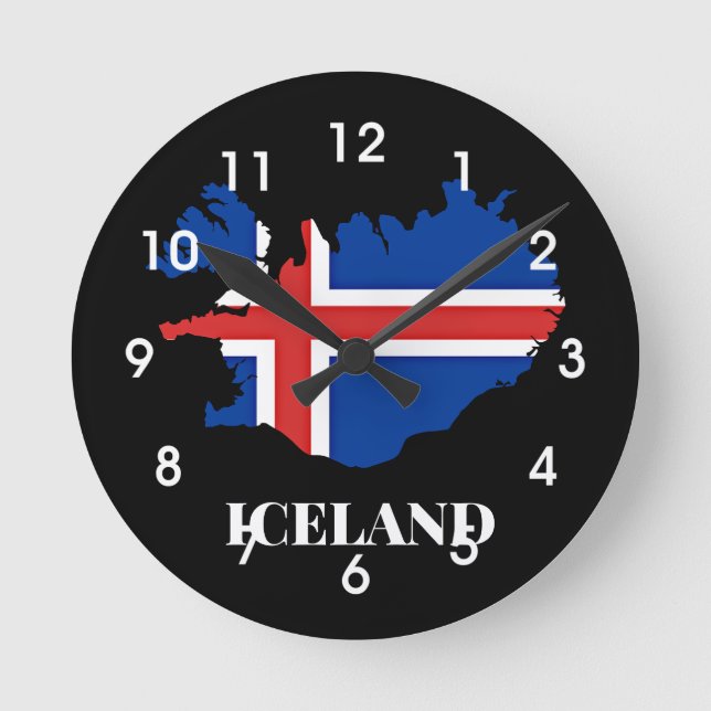 Iceland Silhouette, flag, Round Clock (Front)