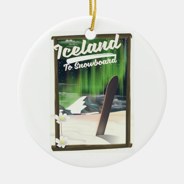 Iceland to Snowboard Ceramic Tree Decoration (Front)