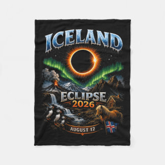 Iceland Total Solar Eclipse 2026 Design Fleece Blanket