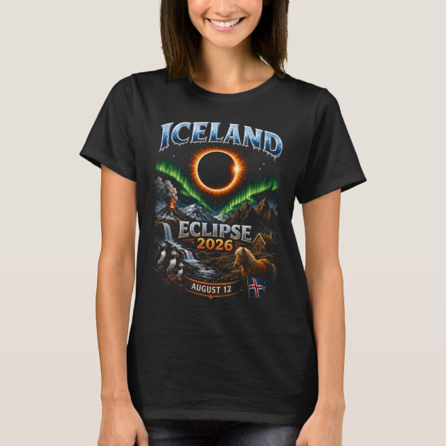 Iceland Total Solar Eclipse 2026 Design T-Shirt (Front)