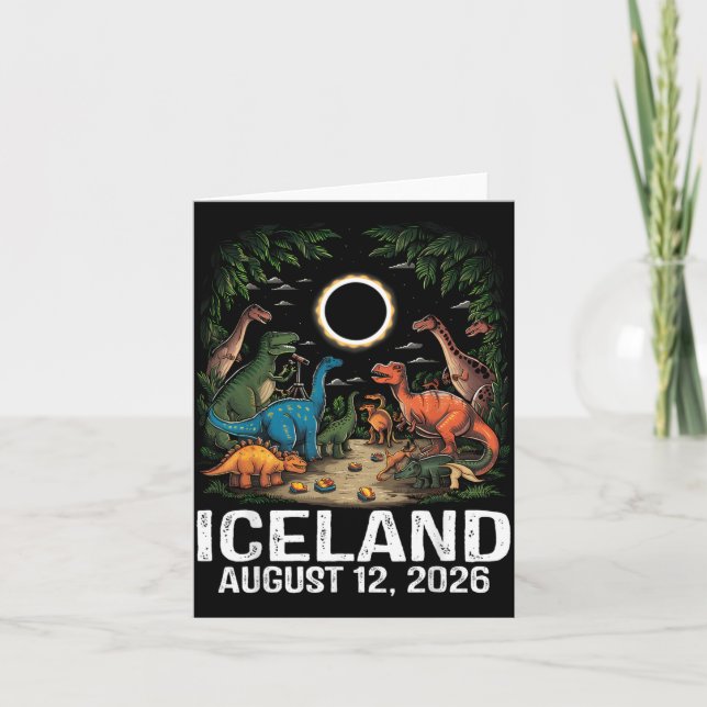 Iceland Total Solar Eclipse 2026 Dinosaur T-Rex Card (Front)