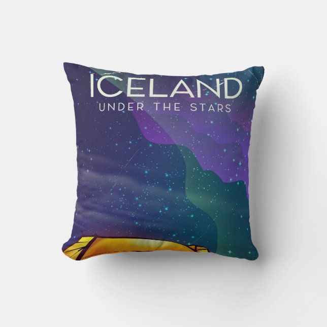 Iceland 'under the stars' vintage travel poster cushion (Front)