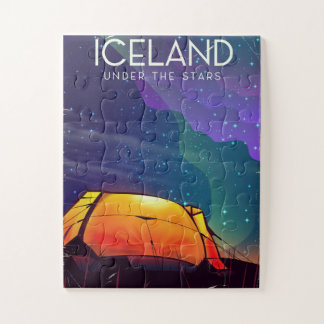 Iceland 'under the stars' vintage travel poster jigsaw puzzle