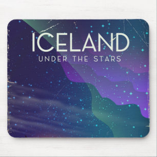 Iceland 'under the stars' vintage travel poster mouse mat