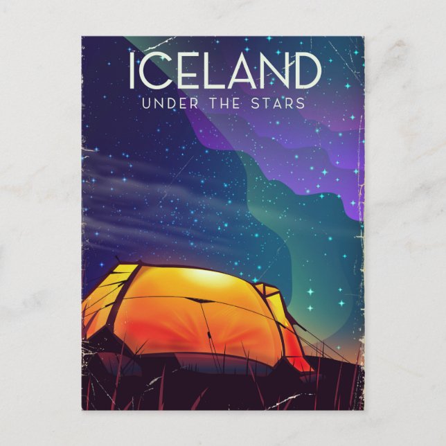 Iceland 'under the stars' vintage travel poster postcard (Front)