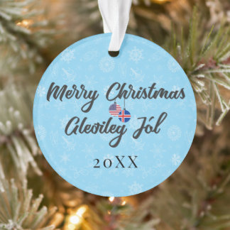 Iceland USA Flags, With Custom Year Bilingual Ornament