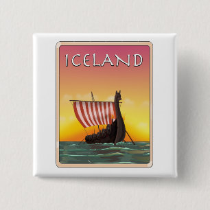 Iceland Viking Travel poster 15 Cm Square Badge