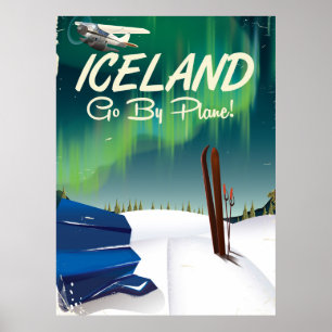 Iceland vintage plane travel poster