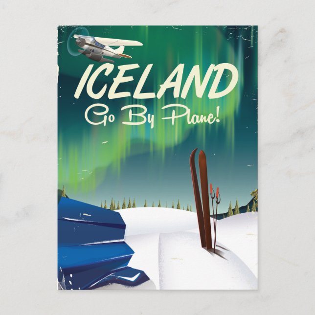 Iceland vintage plane travel poster postcard (Front)