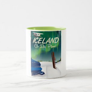 Iceland vintage plane travel poster Two-Tone coffee mug