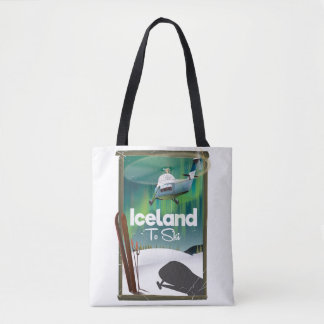 Iceland vintage ski poster tote bag