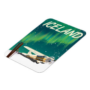 Iceland vintage style ski plane poster magnet