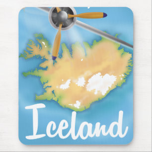 Iceland vintage travel flight poster mouse mat