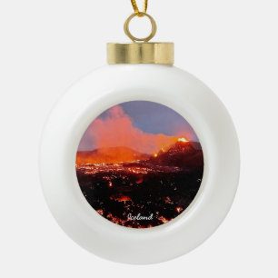 Iceland volcano - ceramic ball christmas ornament