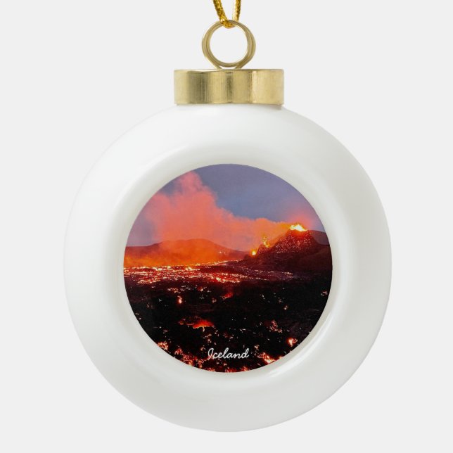 Iceland volcano - ceramic ball christmas ornament (Front)