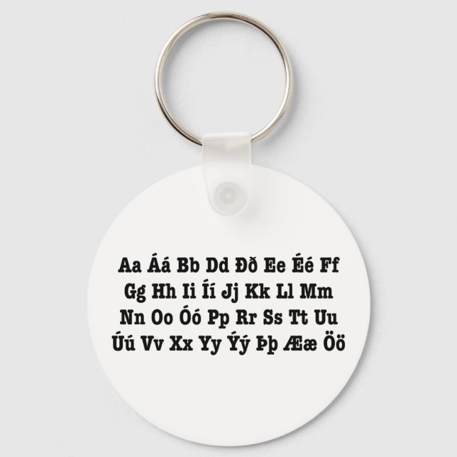 Icelandic Alphabet [Íslenska Stafrófið] Key Ring (Front)